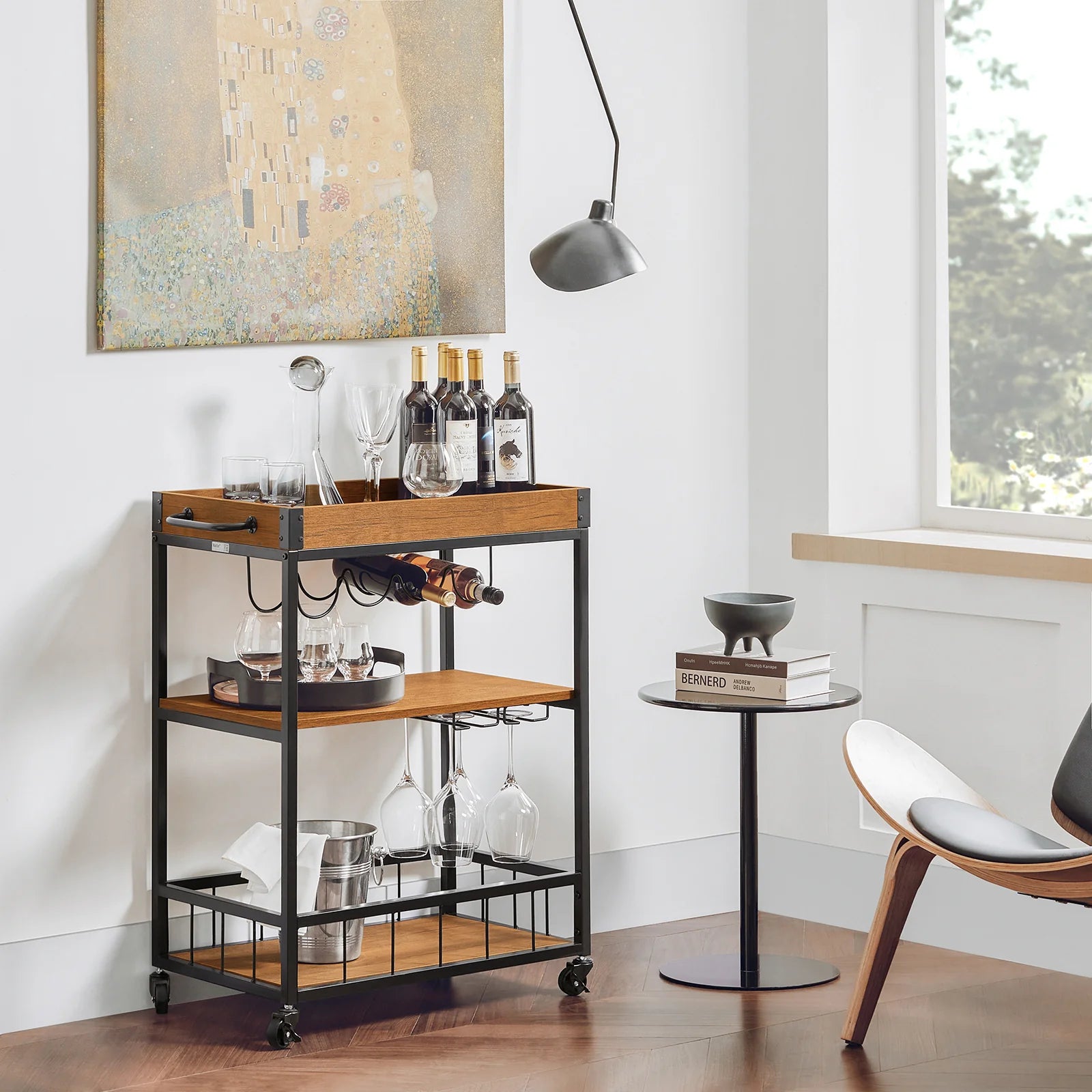 Elegant Og Funktionel Serveringsvogn   Industriel Vintage-stil  B79   D40   H90 Cm  Brun
