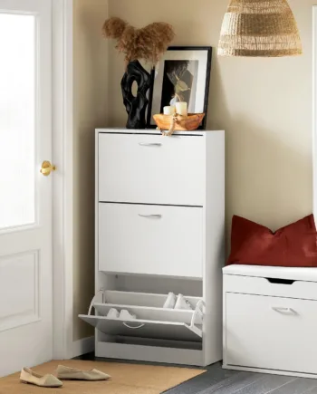 Elegant Og Minimalistisk Skoskab   Nordisk Design  60x24x115 Cm  Hvid