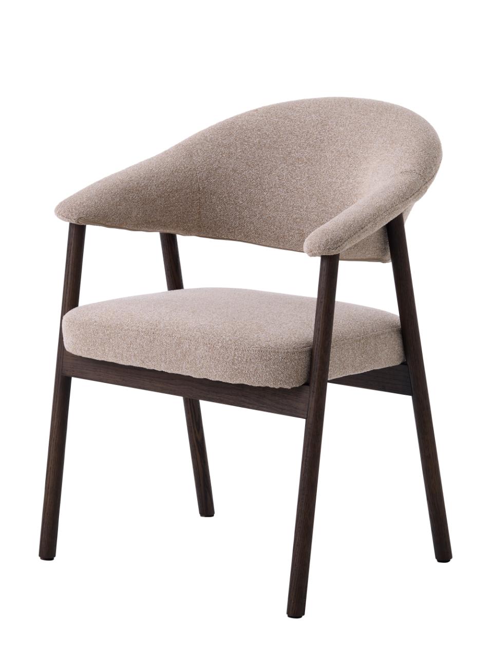 Elk Spisebordsstol     Armlæn Sand Chenille Polyester Stof Og Mørk Espresso Egetræ