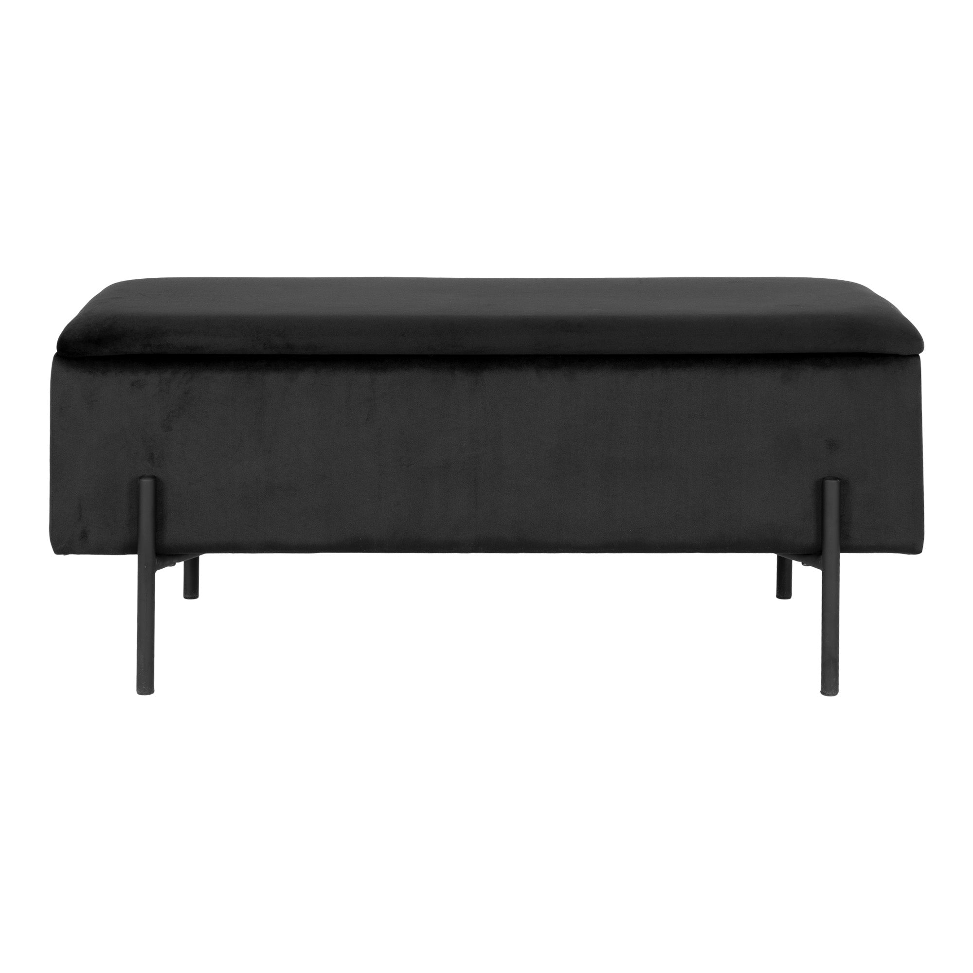Entrébænk   Velour Med Opbevaring  Sort Med Sorte Ben  95x36 5x46 Cm