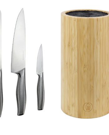 Essentials Knivsæt   Stykker Med Knivblok   Bambus