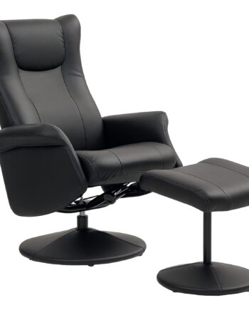 Executive Chair Med Skammel  Læderlook  Drejelig  Justerbar Ryglæn  Op Til 150 Kg  Sort