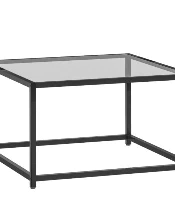Firkantet Sidebord Natbord Med Bordplade   Hærdet Glas  Sofabord Med Stålben  68   68   39 Cm  Sort