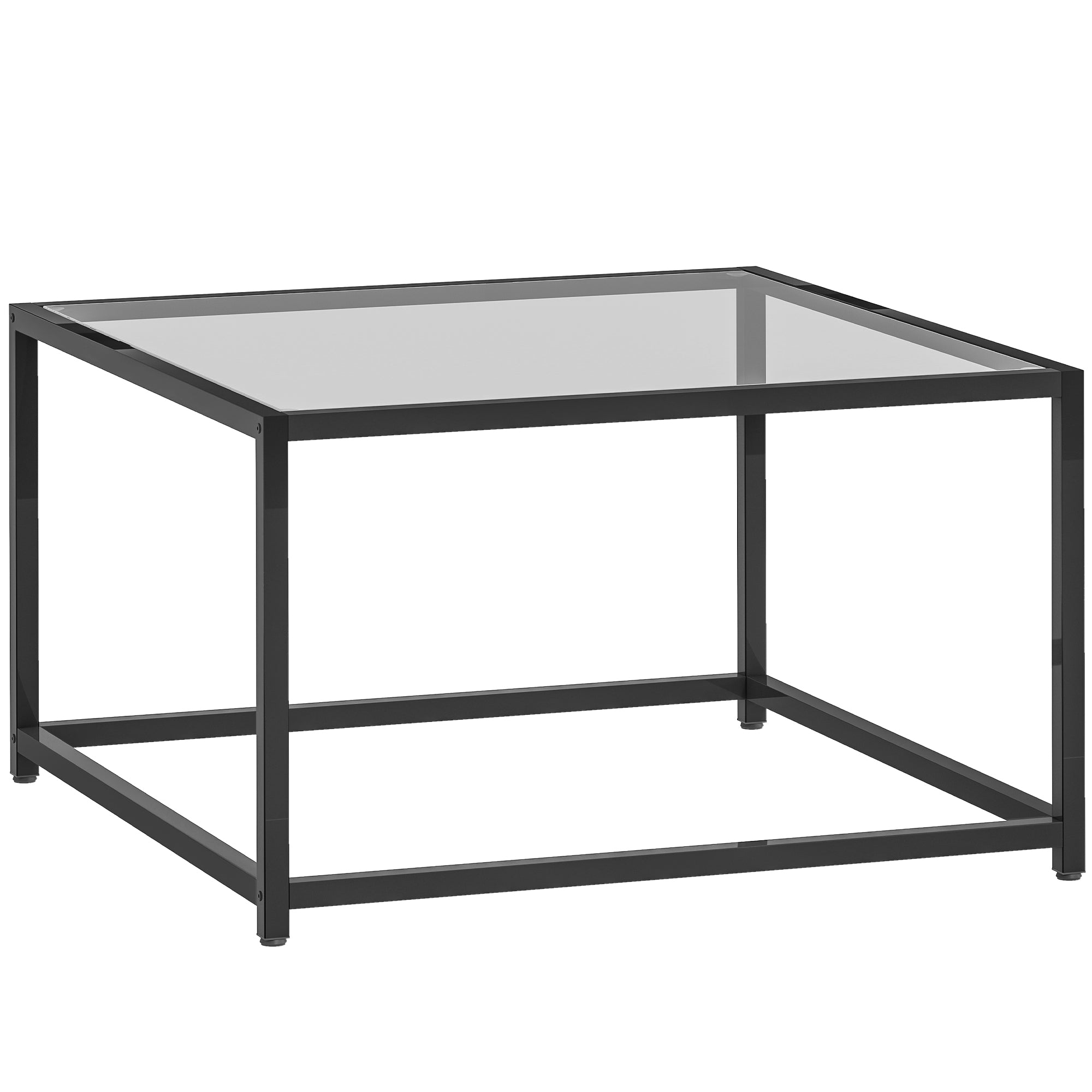 Firkantet Sidebord Natbord Med Bordplade   Hærdet Glas  Sofabord Med Stålben  68   68   39 Cm  Sort