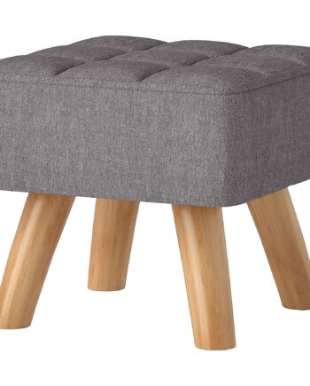 Fodskammel Med Polstring  Linnedlook  Træben  Bæreevne Op Til 110 Kg  Grå