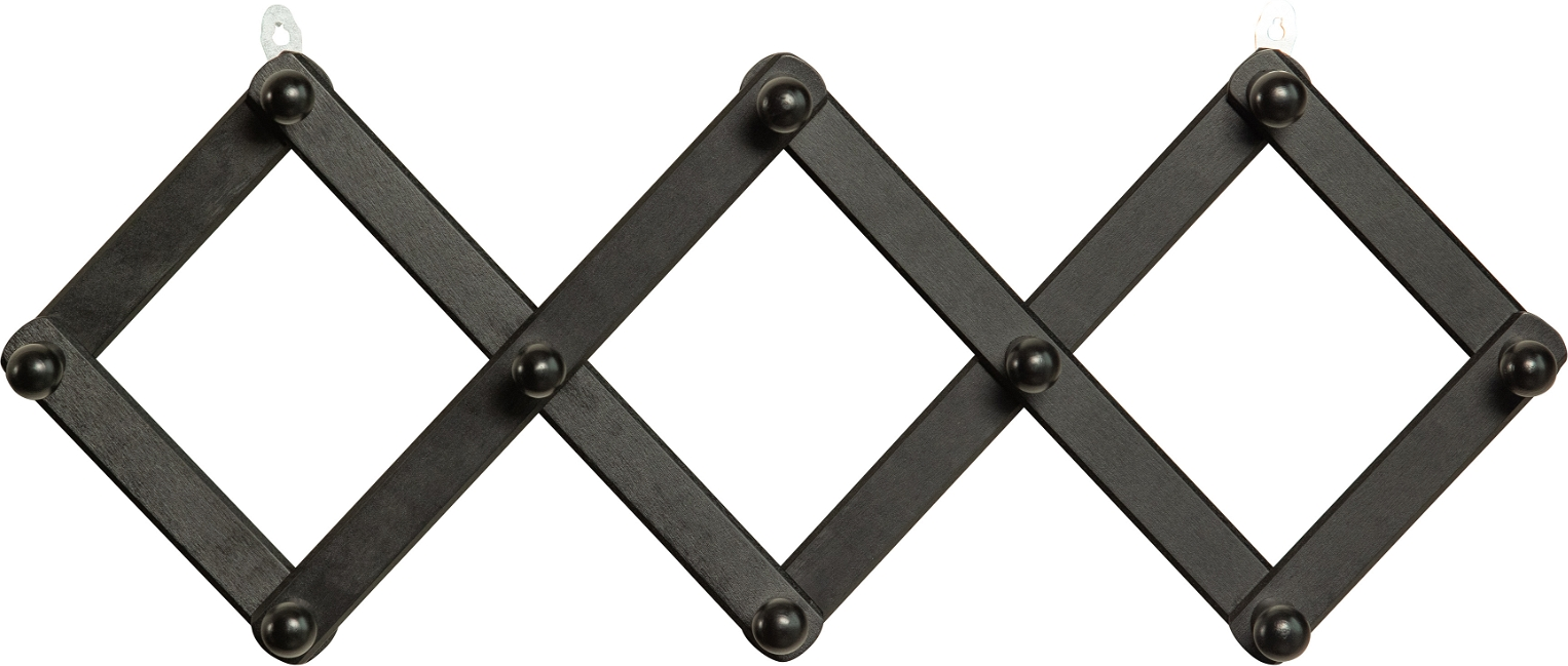 Foldbar Knagerække Woood Levin   Justerbar Sort Birk   Mat Finish 38x15x9 Cm Udfældet 104 Cm Med 10 Kroge