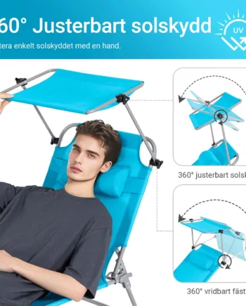 Foldbar Solstol Med Nakkepude Og Justerbar Solskærm   Til Have Og Altan  Turkis