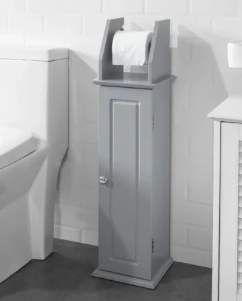 Fritstående Badeværelsesskab Med Toiletrulleholder Og Opbevaringsplads   Grå  Mål 20   18   79 Cm