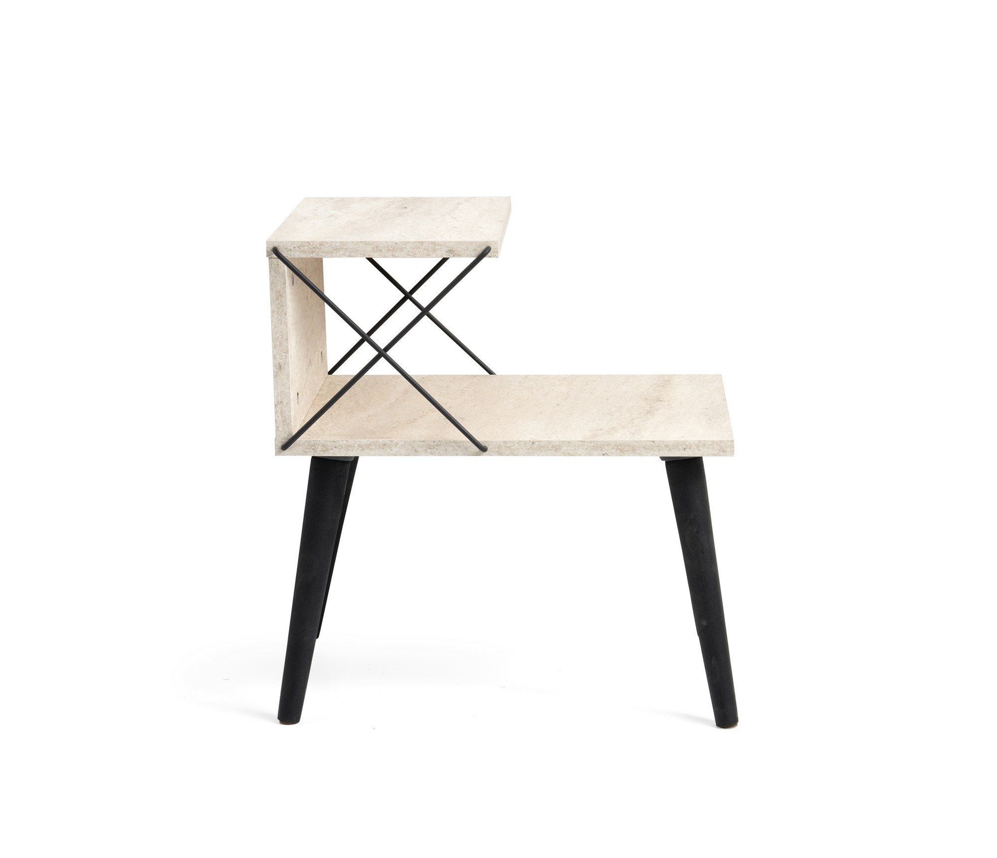 Funzi Living Cross Natbord     Bundhylde Travertin Melamin Og Sort Bøg  50x40