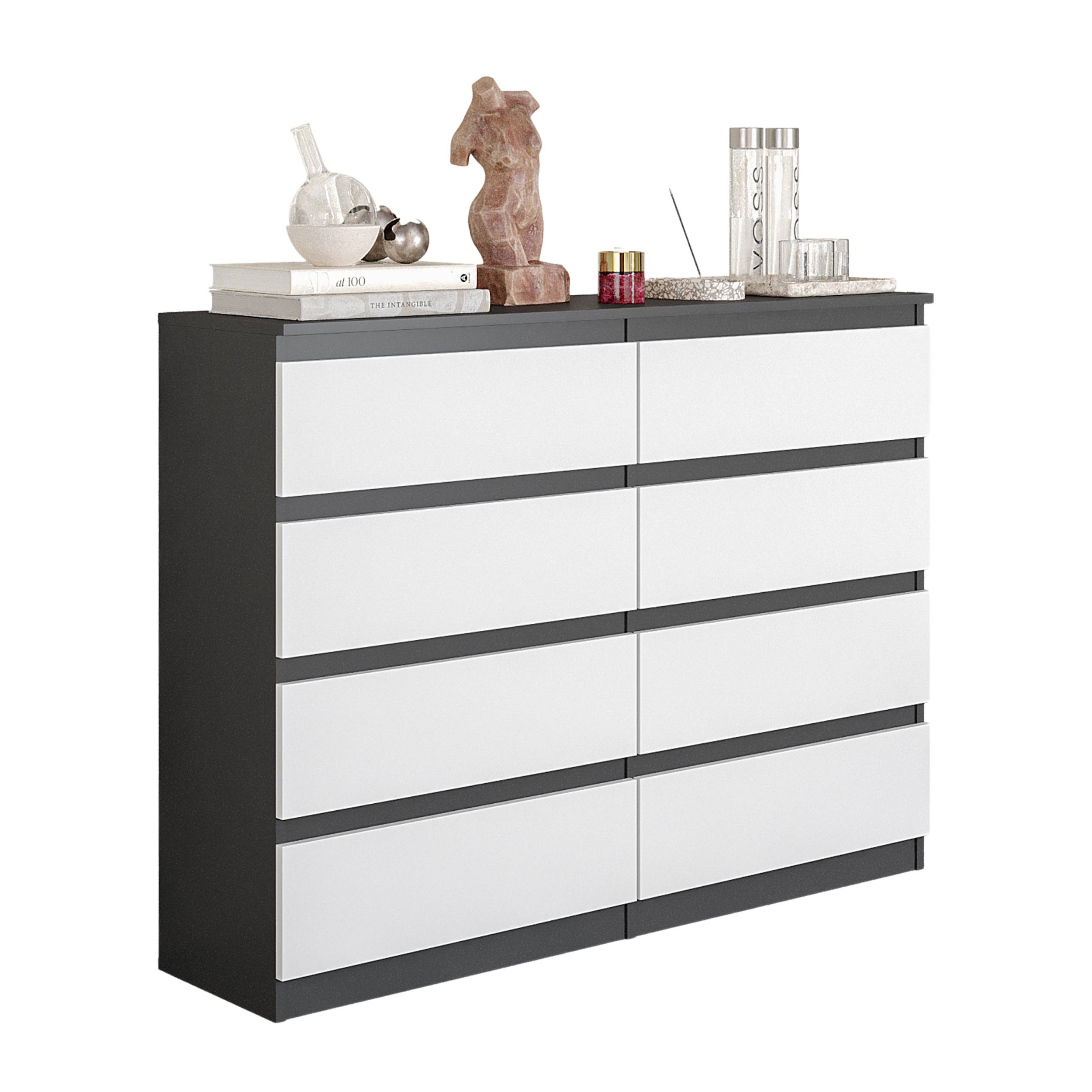 Gabriel   Kommode Med   Skuffer   Antracit   Mat Hvid   H92 Cm B120 Cm D33 Cm