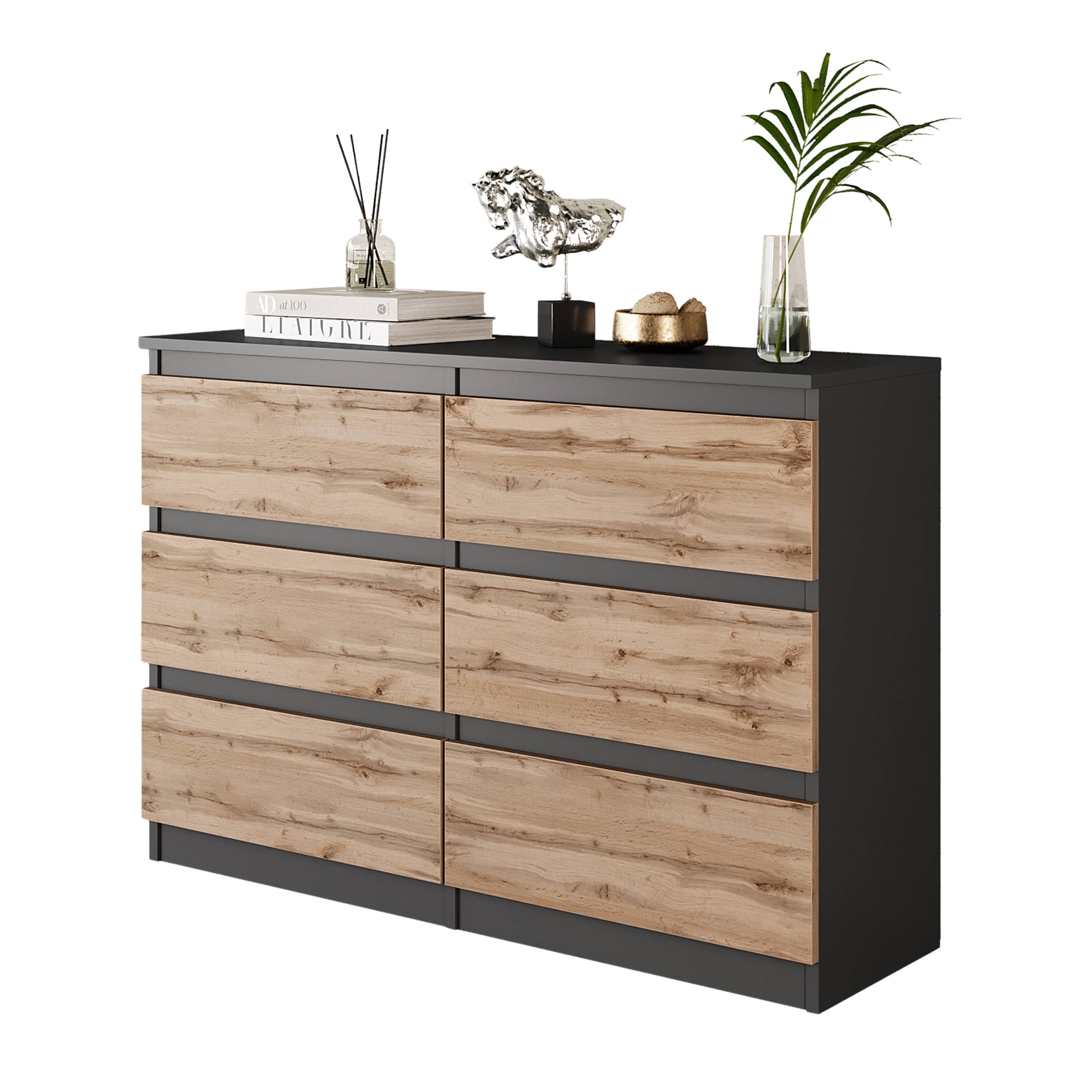 Gabriel Kommode   Skænk Med   Skuffer Antracit   Wotan Eg H71cm B100cm D33cm
