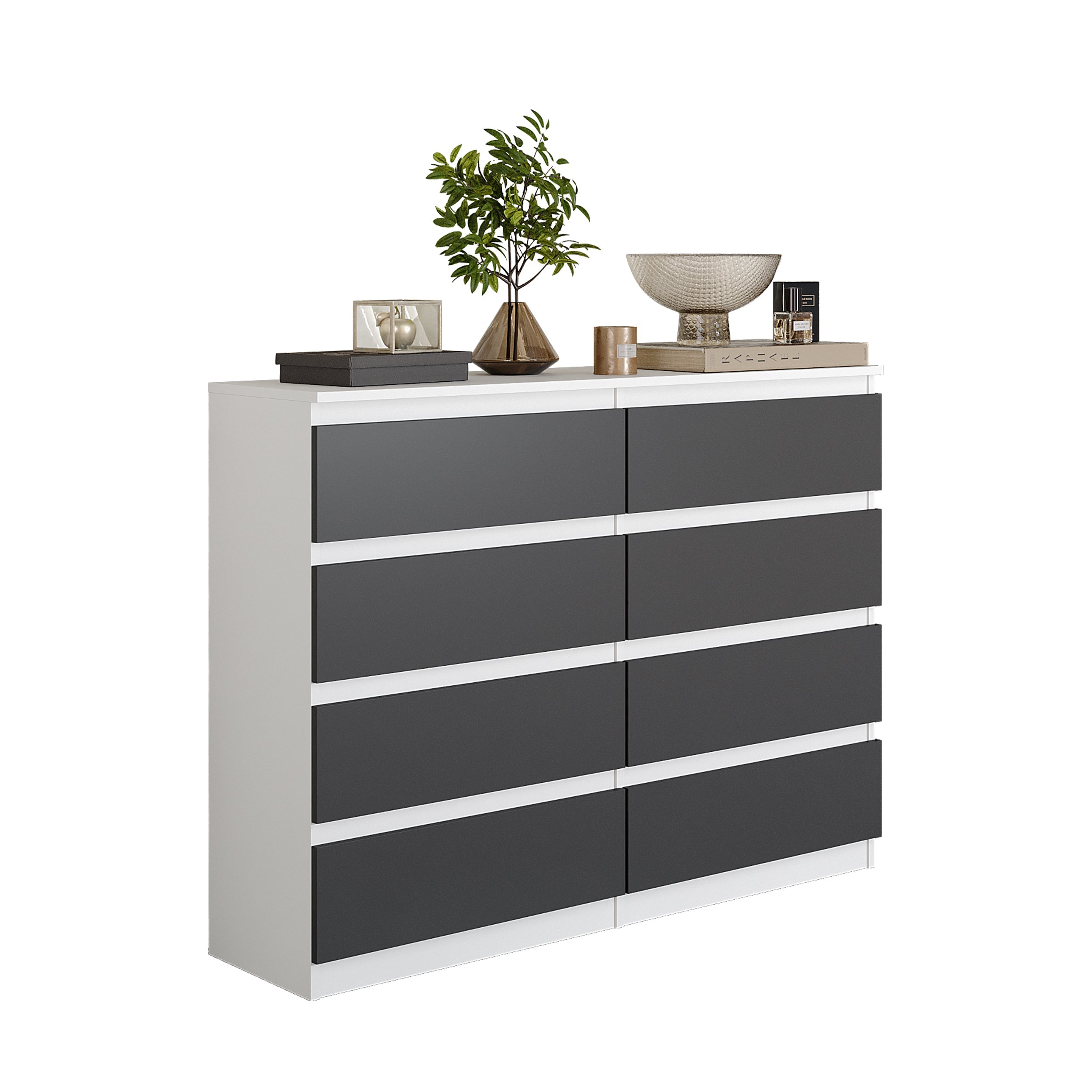 Gabriel   Kommode   Skænk Med   Skuffer   Mat Hvid   Antracit   H92 Cm B120 Cm D33 Cm
