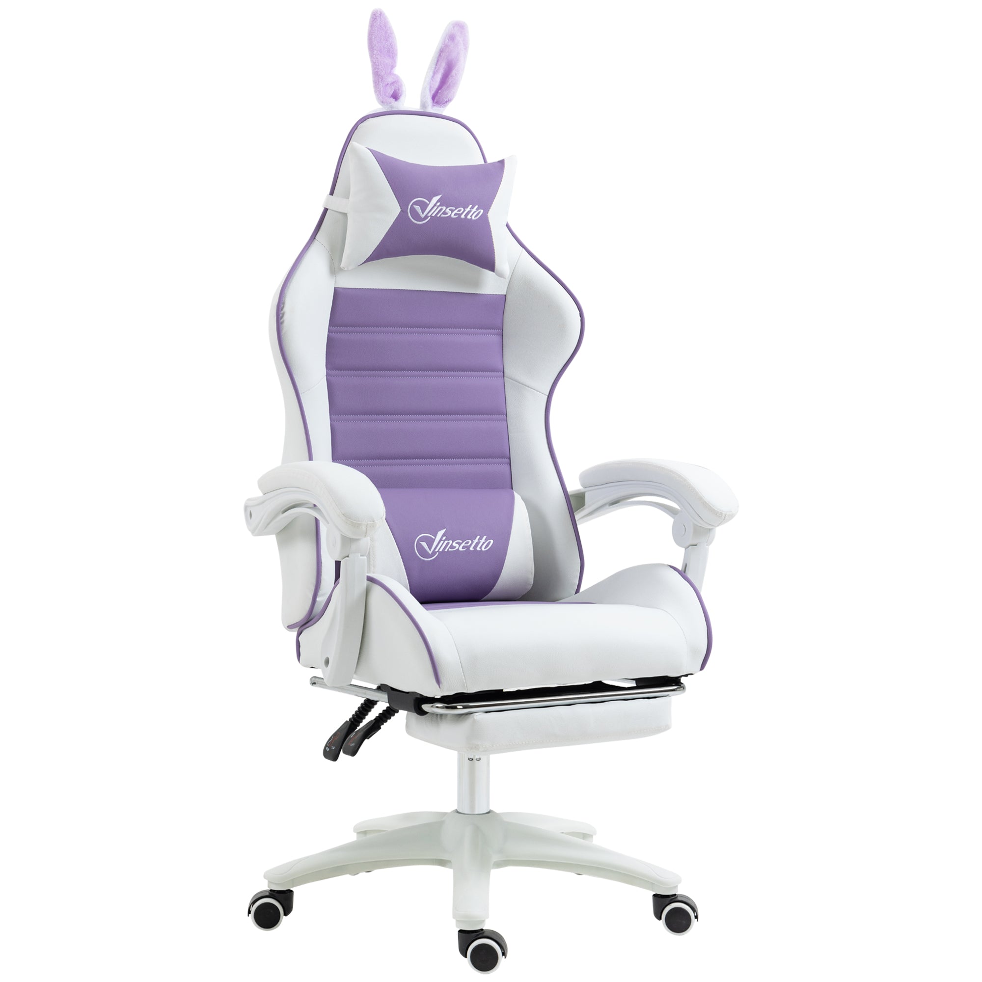 Gamingstol Ergonomisk Med Lændestøtte  Fodstøtte  Pude Med Kaninører  Lilla