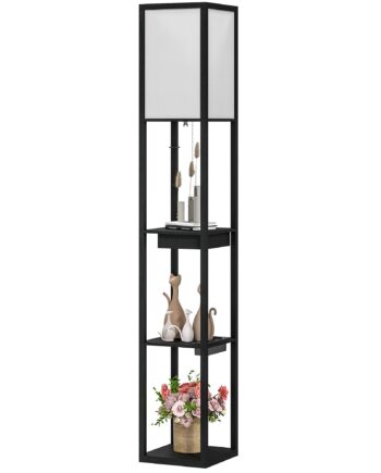 Gulvlampe Med  -lags Hylde  Fodkontakt  Usb-porte  Mdf  Sort
