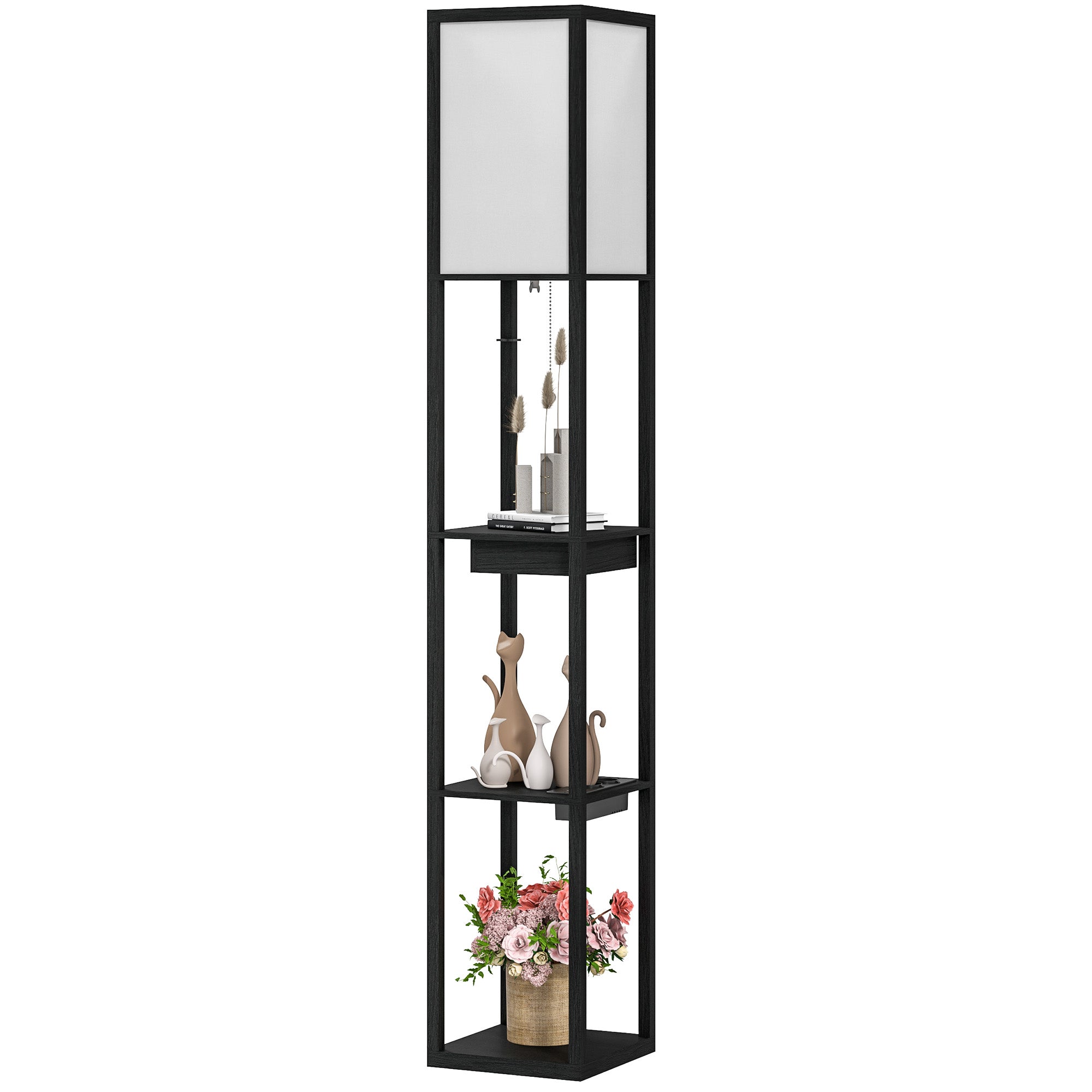 Gulvlampe Med  -lags Hylde  Fodkontakt  Usb-porte  Mdf  Sort