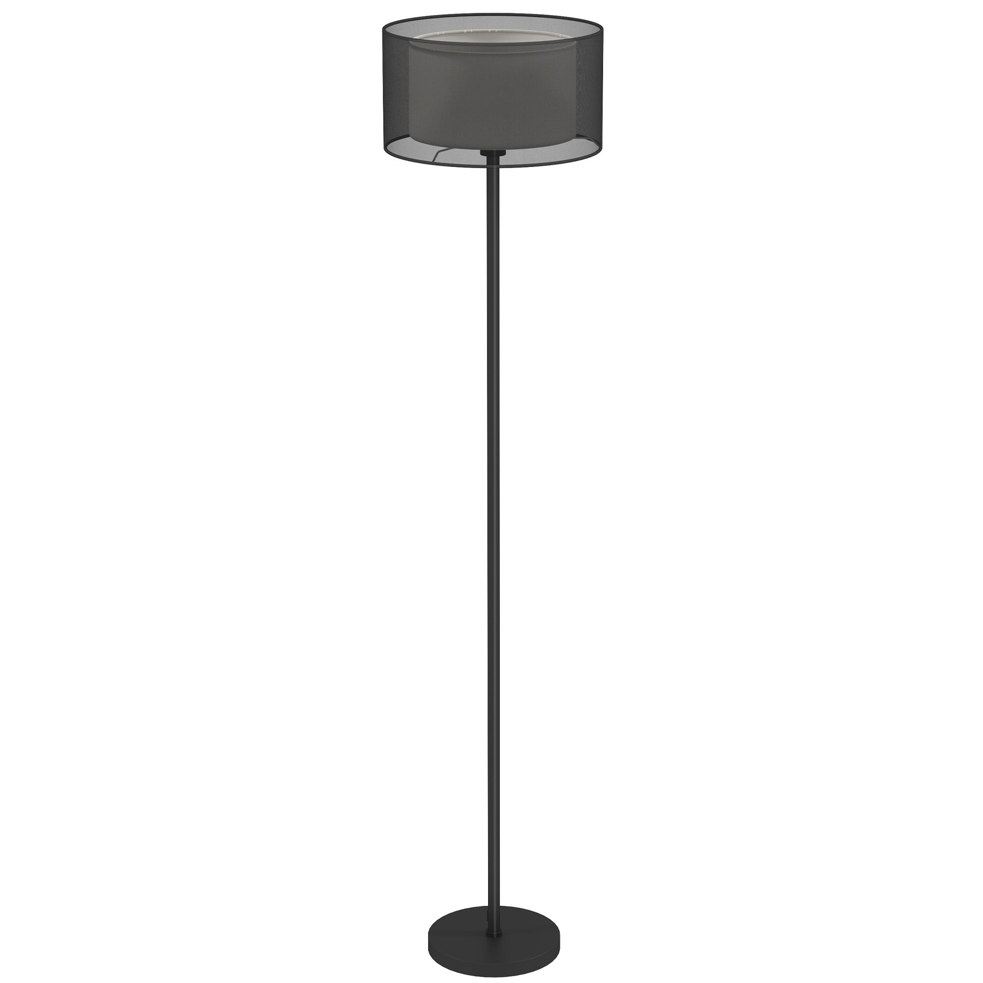 Gulvlampe  Tofarvet Lampeskærm  Fodkontakt  Metal  Sort