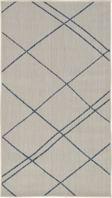 Gulvtæppe Loomery Terrace 80   150 Cm Hvid Azurblå Fladvævet Polypropylen Subtilt Geometrisk Mønster Uv- Og Fugtbestandig