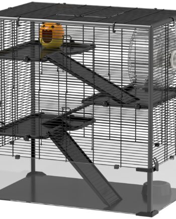 Hamsterbur Med Glasbund   -etagers Hamsterbur Med Bur Og Tilbehør  78 5l   48 5b   80h Cm  Sort