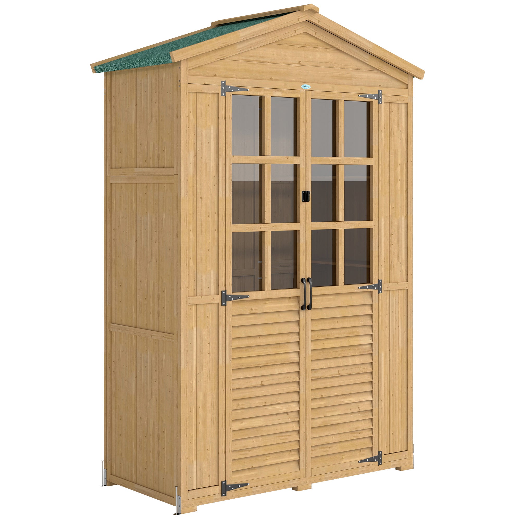 Haveskab Træ Med Hylde Aflåselig Dør Bundplade Asfalttag Ventilationspanel 128x57 5x197cm