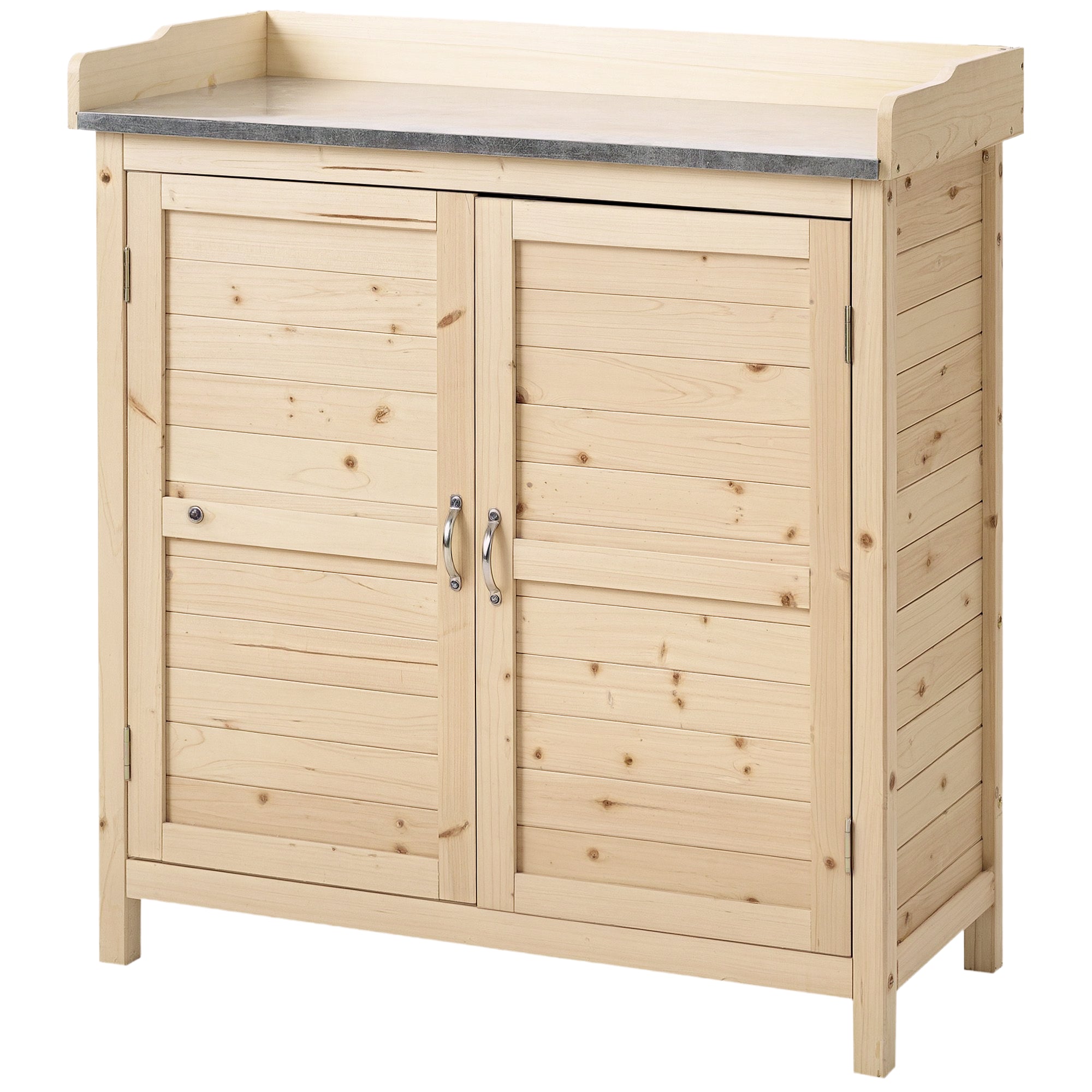 Haveskab Med   Rum  Metalbordplade Med Opretstående Plade  Naturtræ  83   40   92 Cm