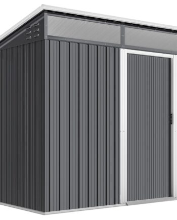 Haveskur  Redskabsskur Med Vinduer  Ventilationshuller  Skydedør  Vandtæt Stål  Vejrbestandig  Mørkegrå