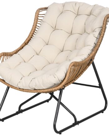 Havestue  Rattan-look  Udendørs Lænestol  Med Hynde  Metalstel  75x101x90 Cm  Natur Khaki Sort