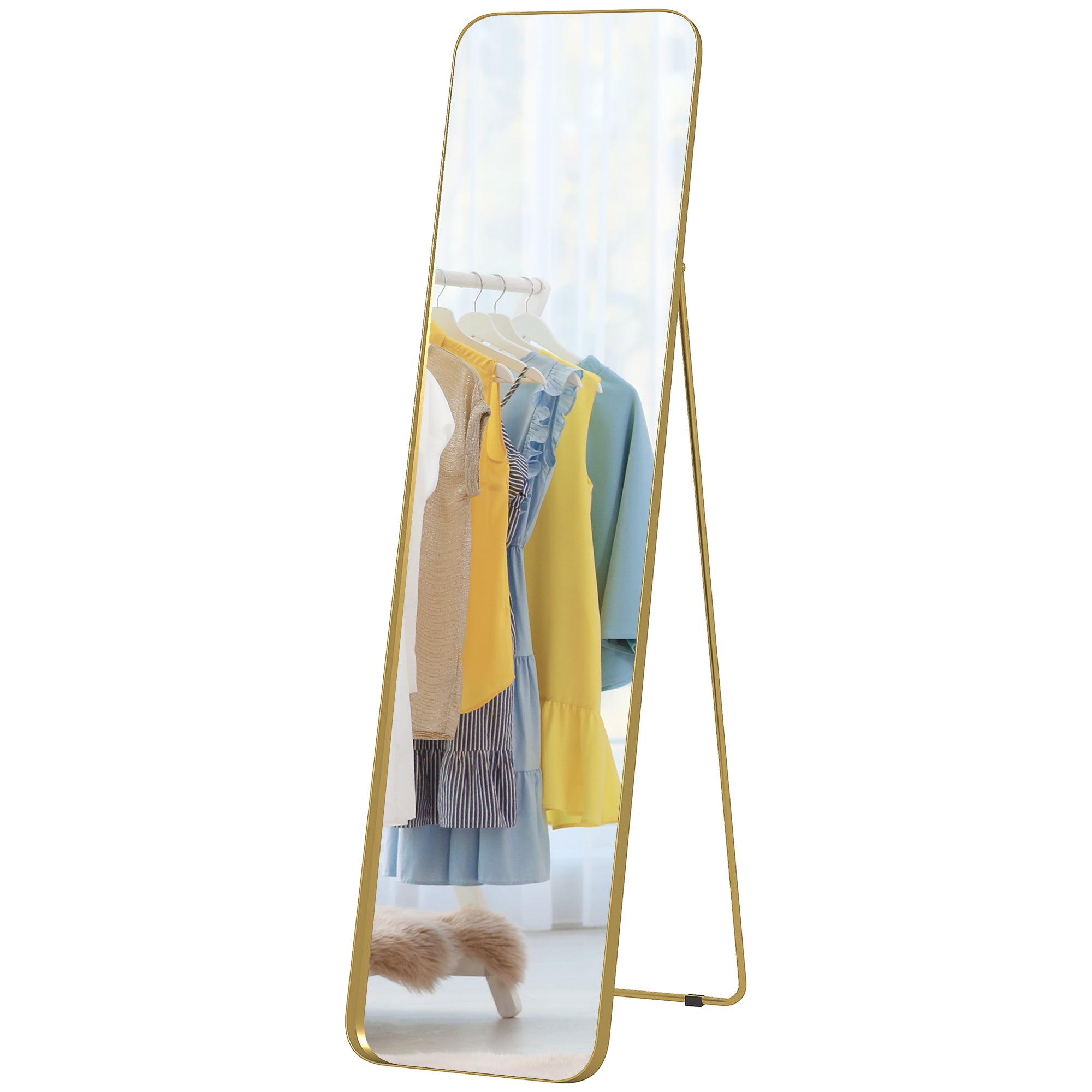 Helfigursspejl  Fritstående  Vipbart  Metalramme  Mdf  160   40 Cm  Guld