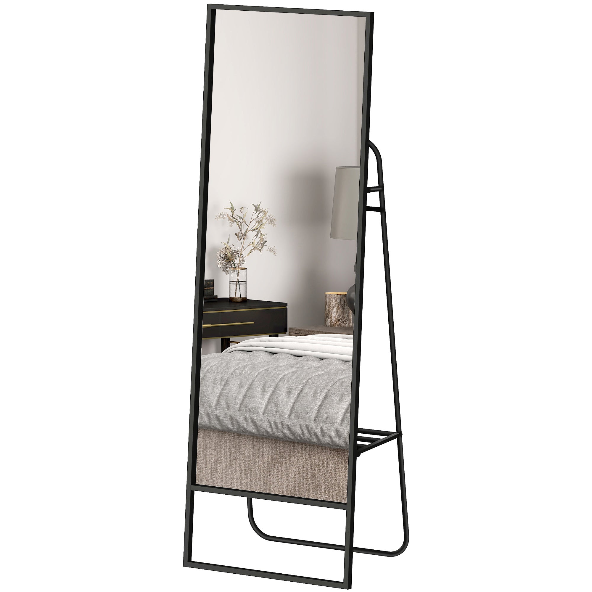 Helfigursspejl  Industridesign  Baghylde    Knager  Metalramme  Til Soveværelse  157   50 Cm  Sort