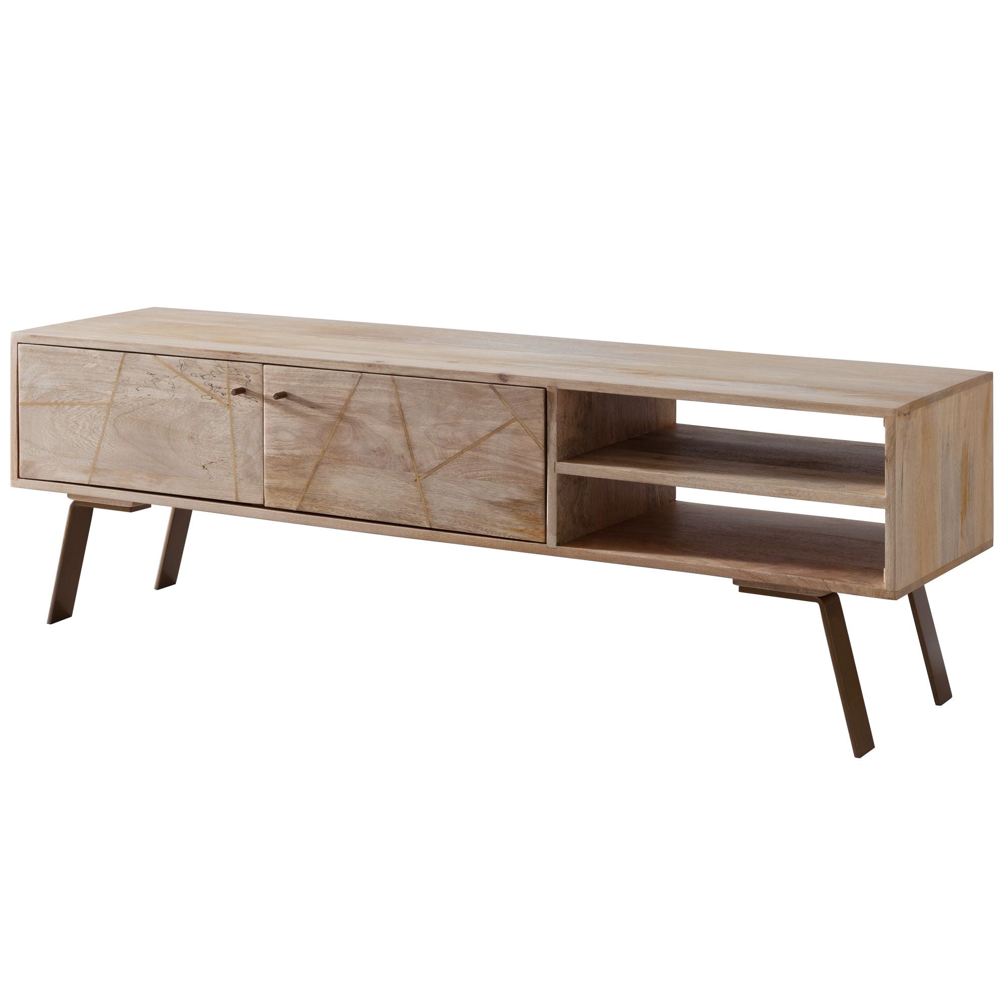 Hifi Lavbord Sikar Mango Massivt Træ Landlig Stil Tv-skab 145x47x35cm  Tv-bord Med   Døre  Tv-bord Med Opbevaringsrum  Tv-skab  Tv-møbel  Tv-bord Til Stue