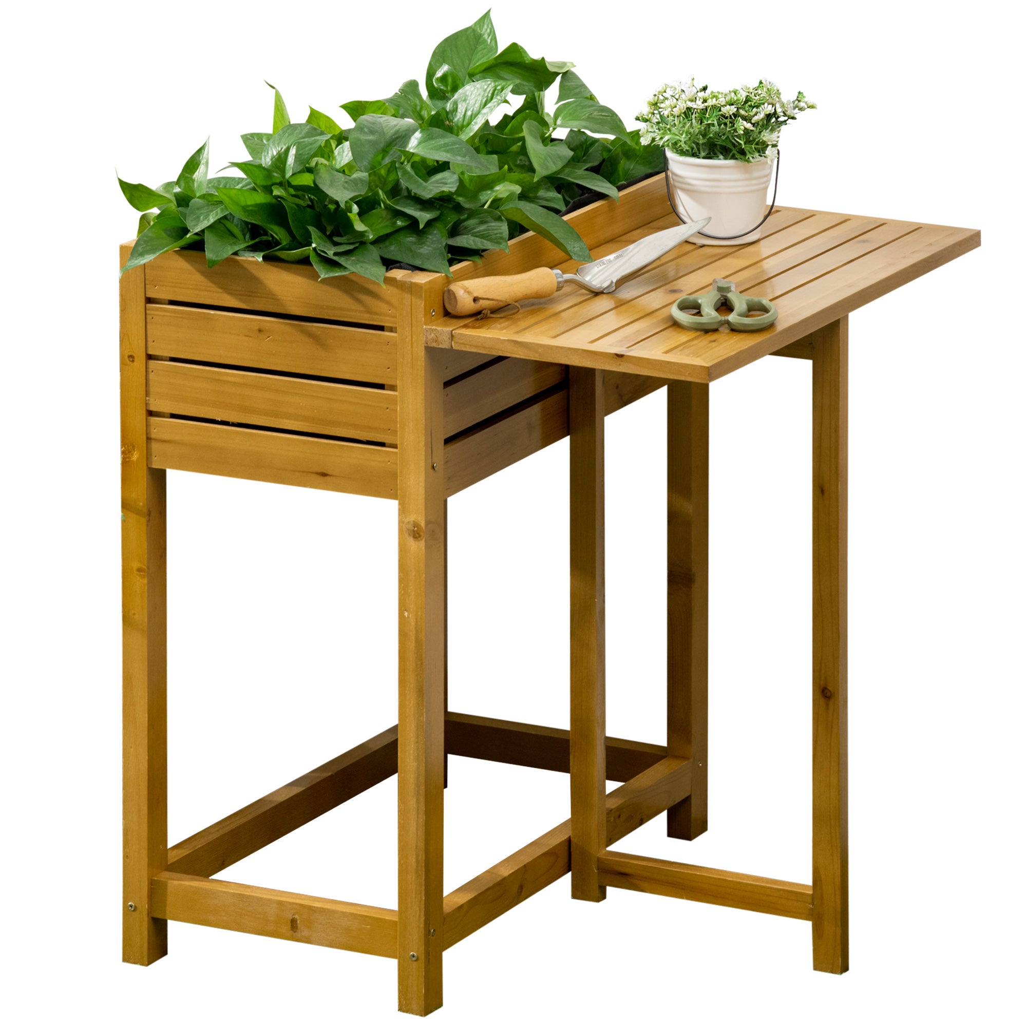 Højbed Med Foldbar Arbejdsflade  Lakeret Massivt Træ  Fleeceforing  64 Cm   63 Cm   74   Cm