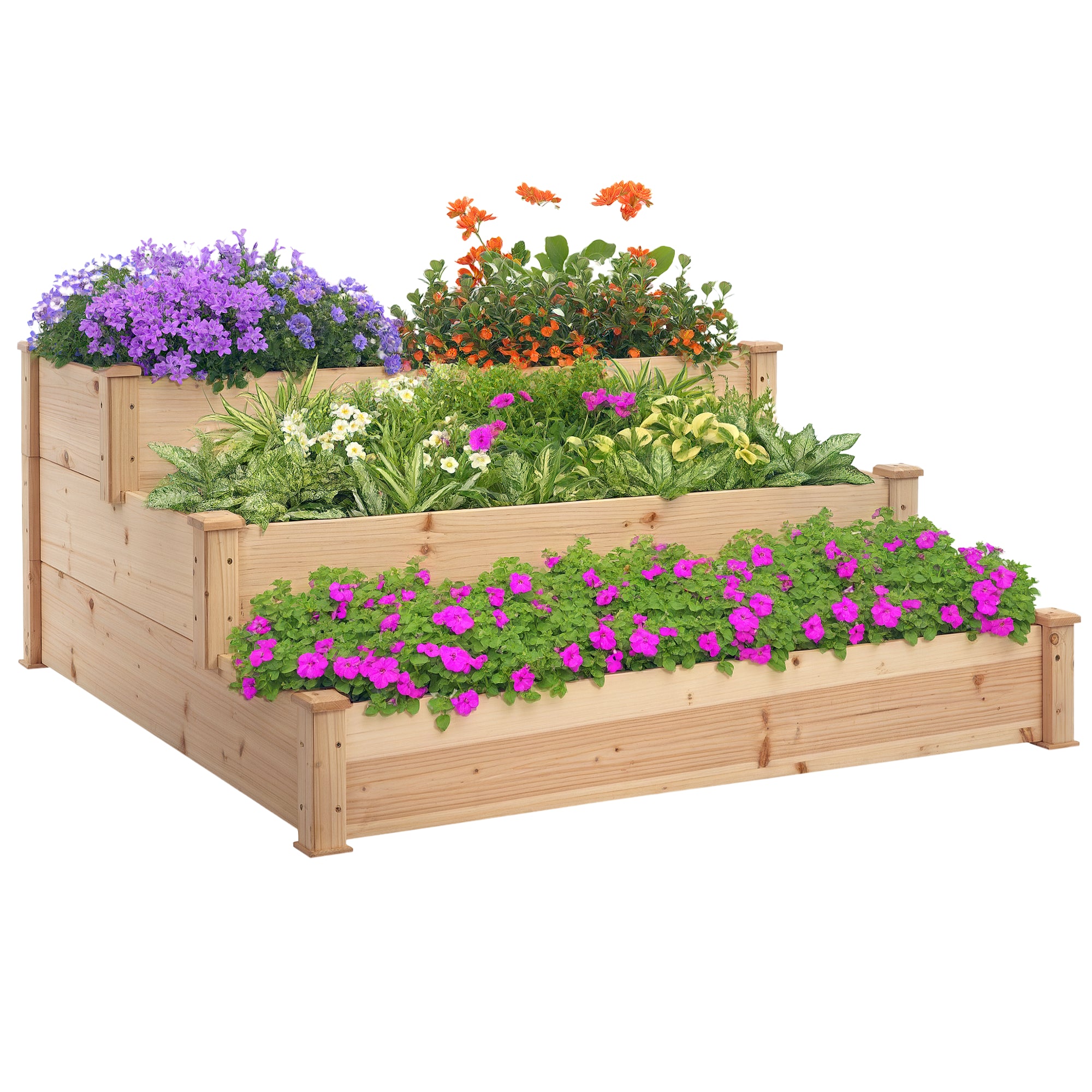 Højbed  -lags Havebed Plantebed Urtebed Blomstertrappe Til Altanhaven Naturlig Grantræ 120   120   56 Cm