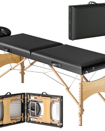 Højdejusterbar Massagebriks  Træstel  Foldbar Massageseng  Skumpolstring  Sort