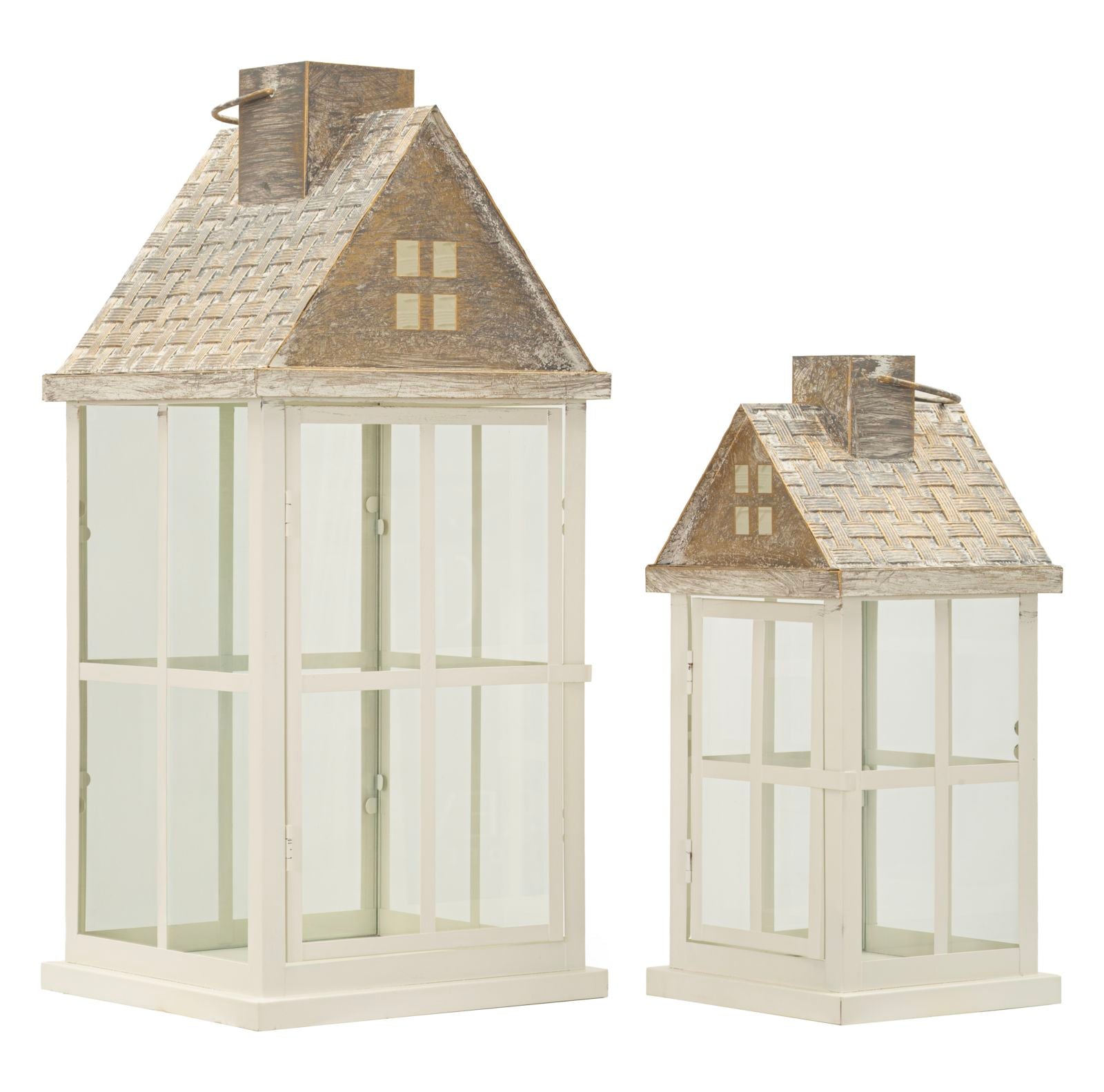 Home Lantern   Sæt Med   Lanterner   Træ Og Metal  24     24     55 Cm   17   17   37   Cm