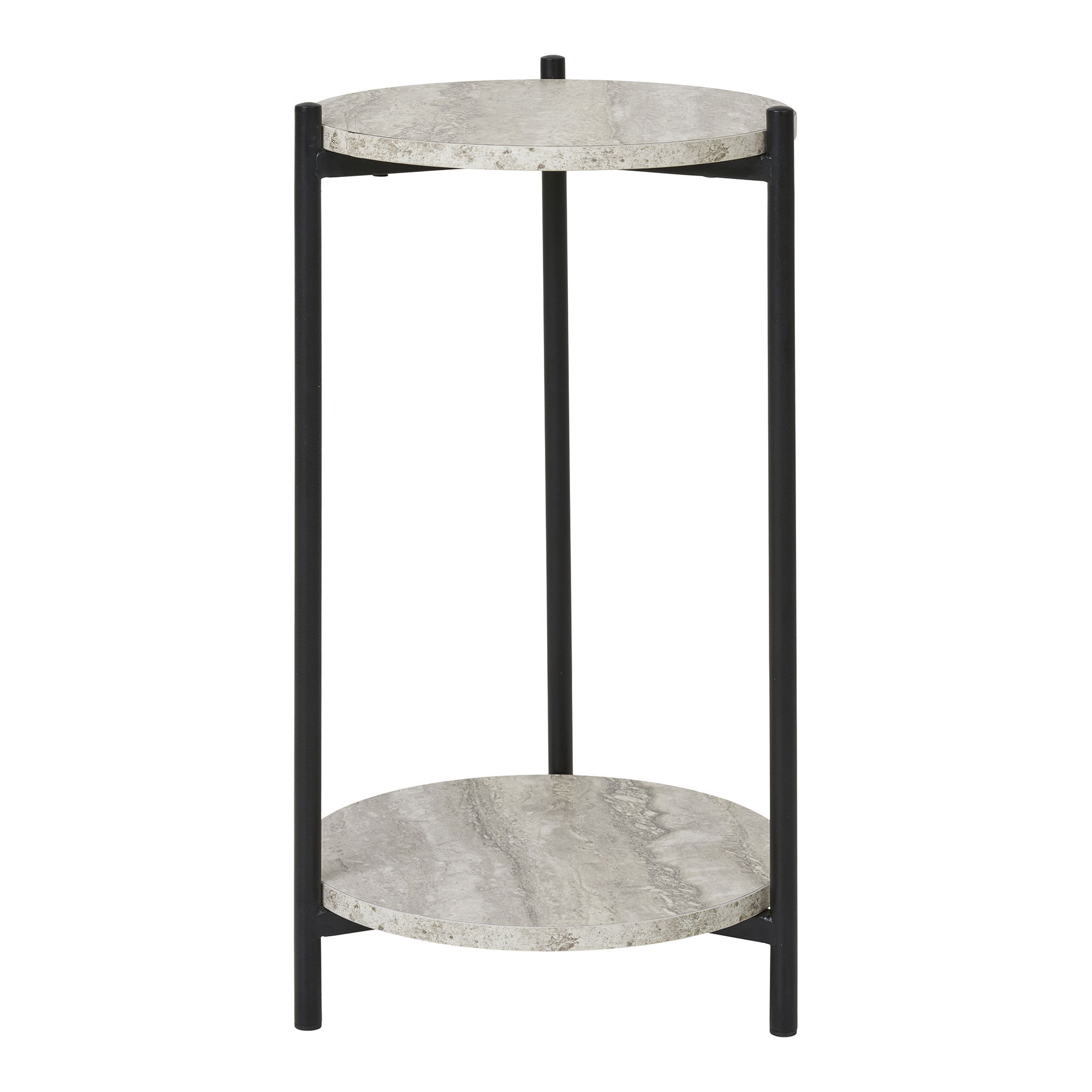 House Nordic Leuven Sidebord       Hylde  Rund Beige Mdf Med Travertin Look Og Sort Stål  ø27