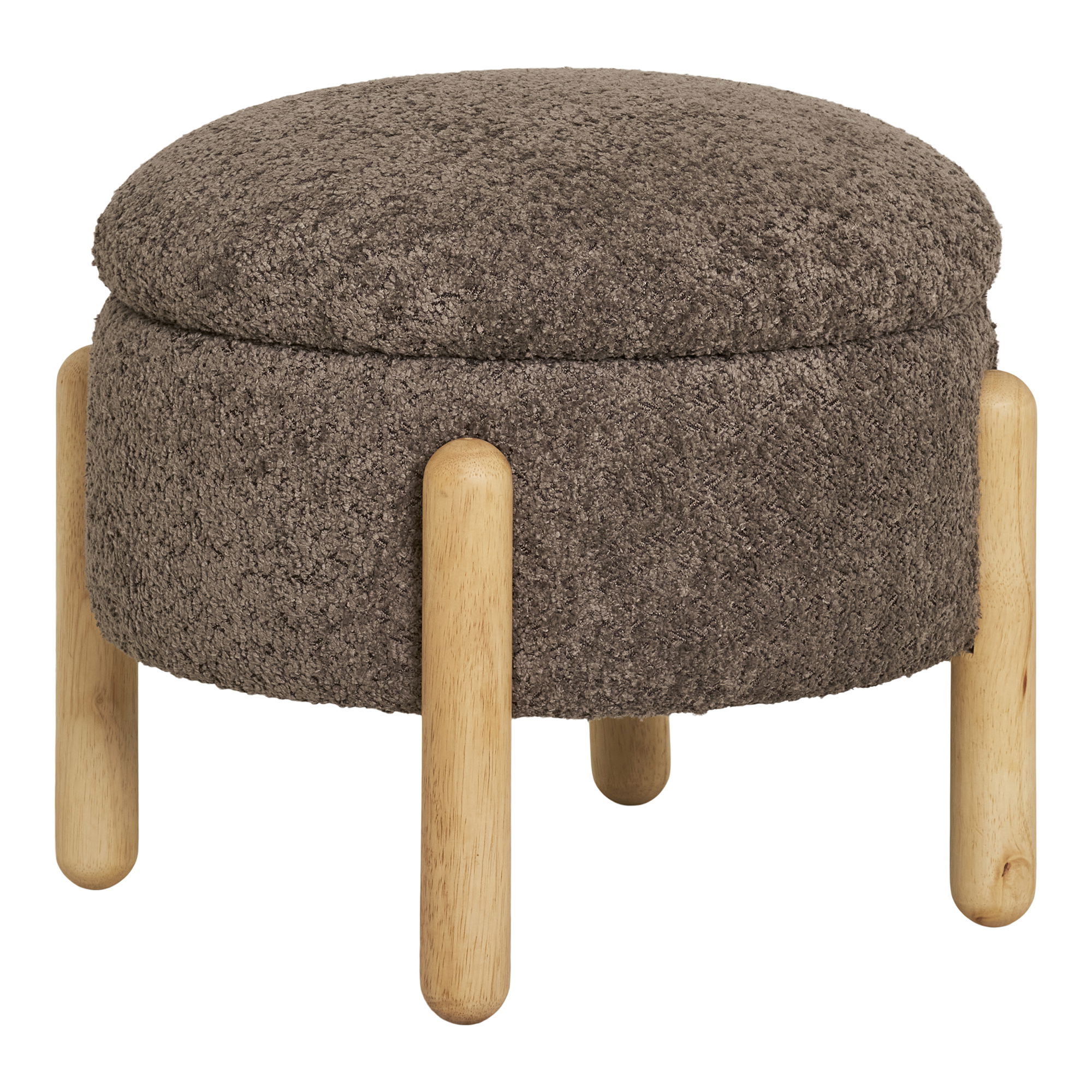 House Nordic Medas Puf     Opbevaring  Rund Brun Bouclé Polyester Stof Og Natur Træ  ø45