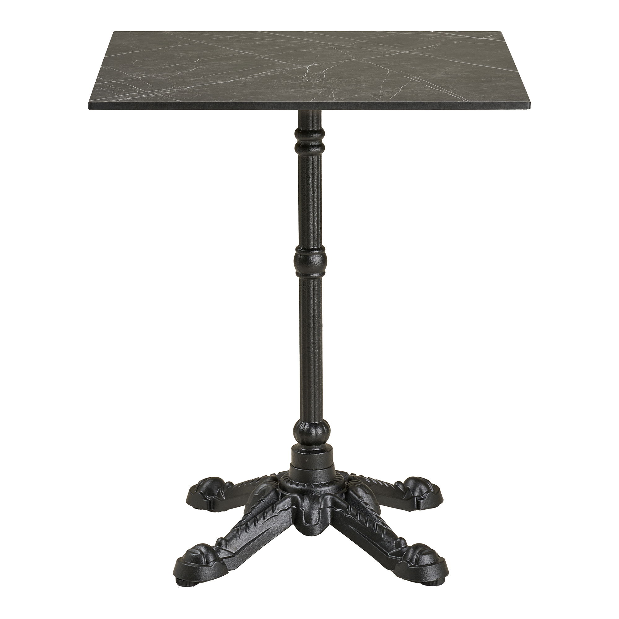 House Nordic Udendørs Cafebord  Kvadratisk Mørkegrå Marmorlook Bordplade Og Sort Støbejern  60x60