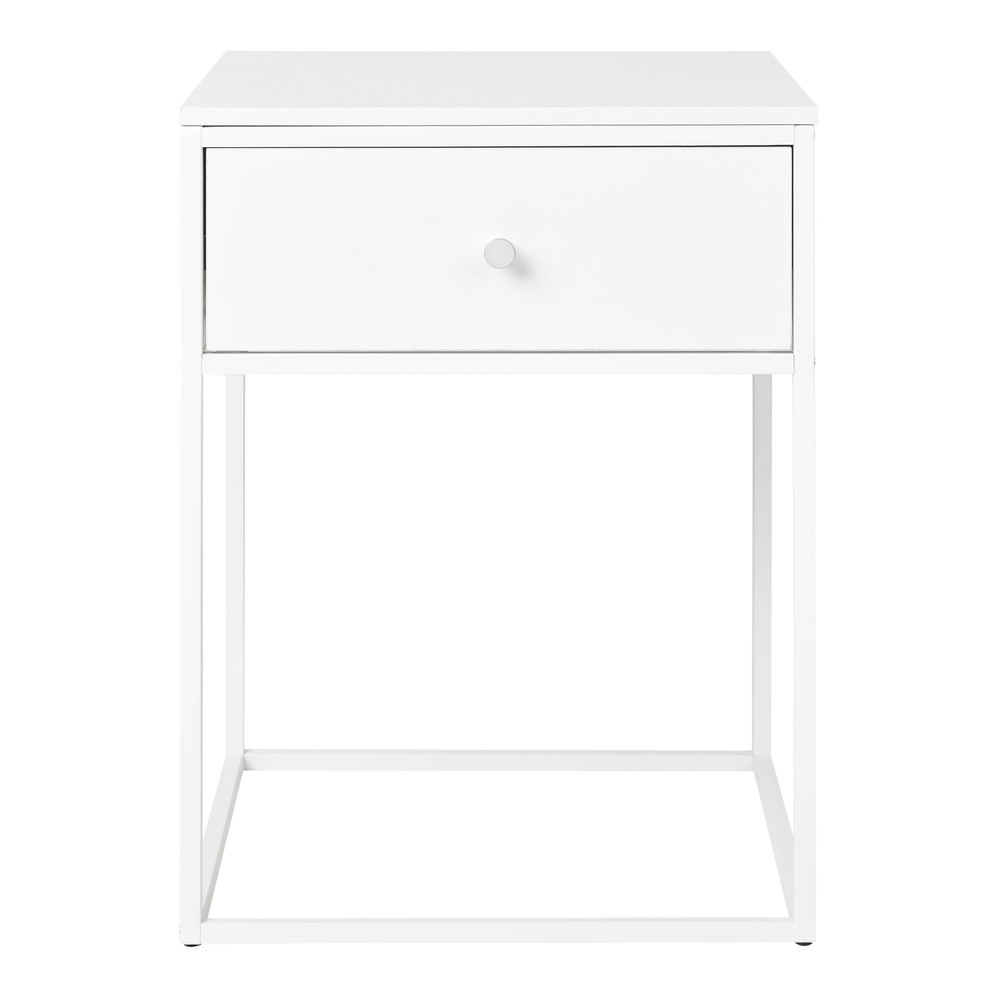 House Nordic Vita Hjørnebord       Skuffe  Kvadratisk Hvid Melaminfolie Og Hvid Stål  40x40