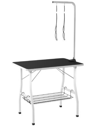 Hundetrimmebord Med Justerbar Arm Og Opbevaringsrum  Gummioverflade  90   60   76 Cm  Sort