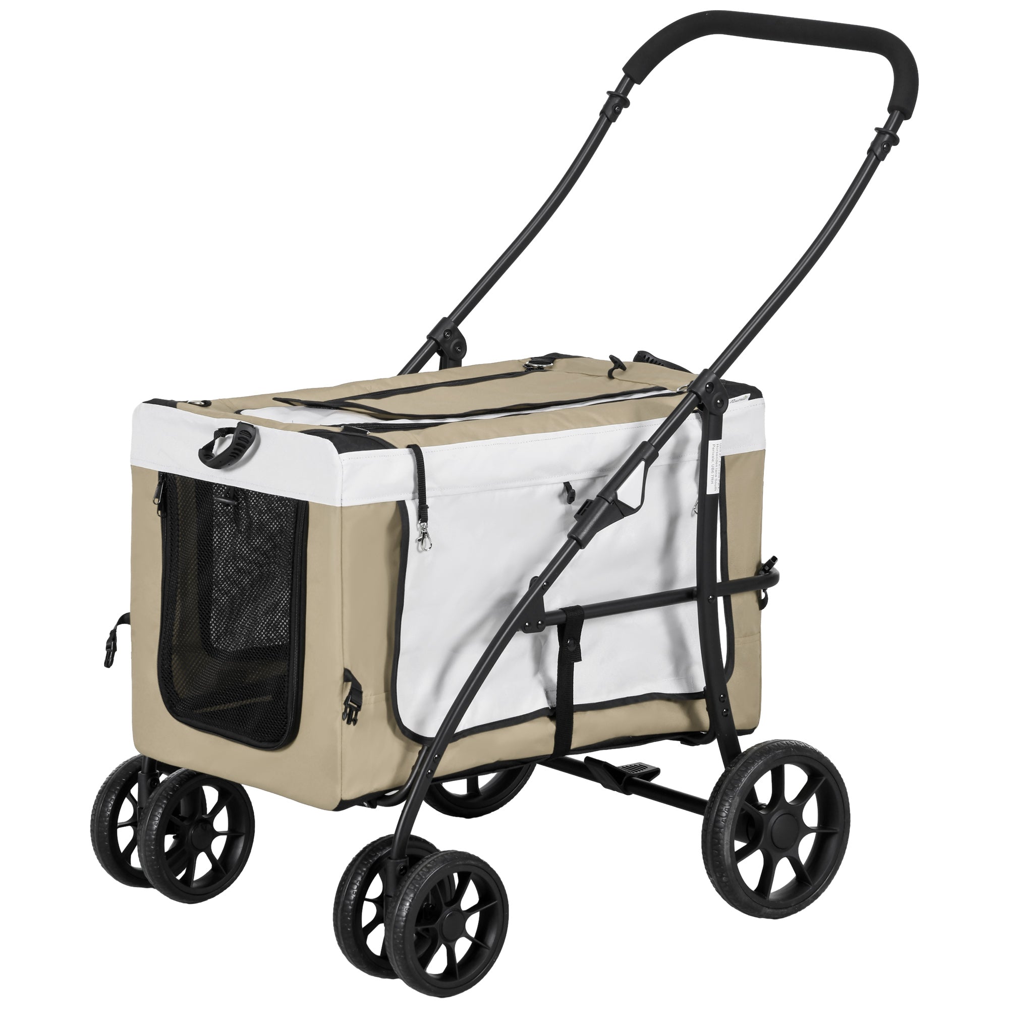 Hundevogn   Kattevogn  Sammenklappelig  Aftagelig Kurv  81   58   97   Cm  Sort  Khaki Og Hvid