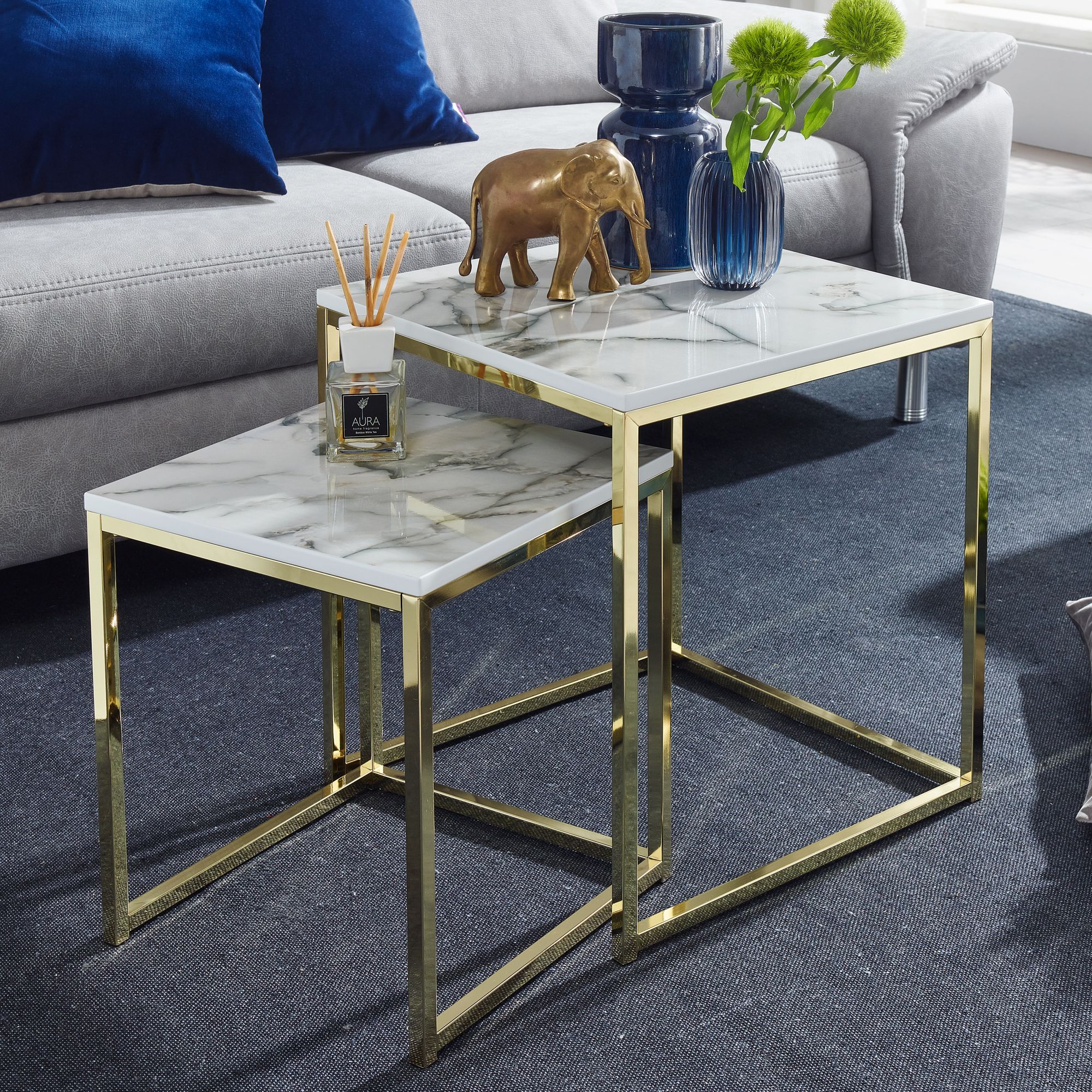 Indskudsborde   Hvid Marmor Look   Metal Guld