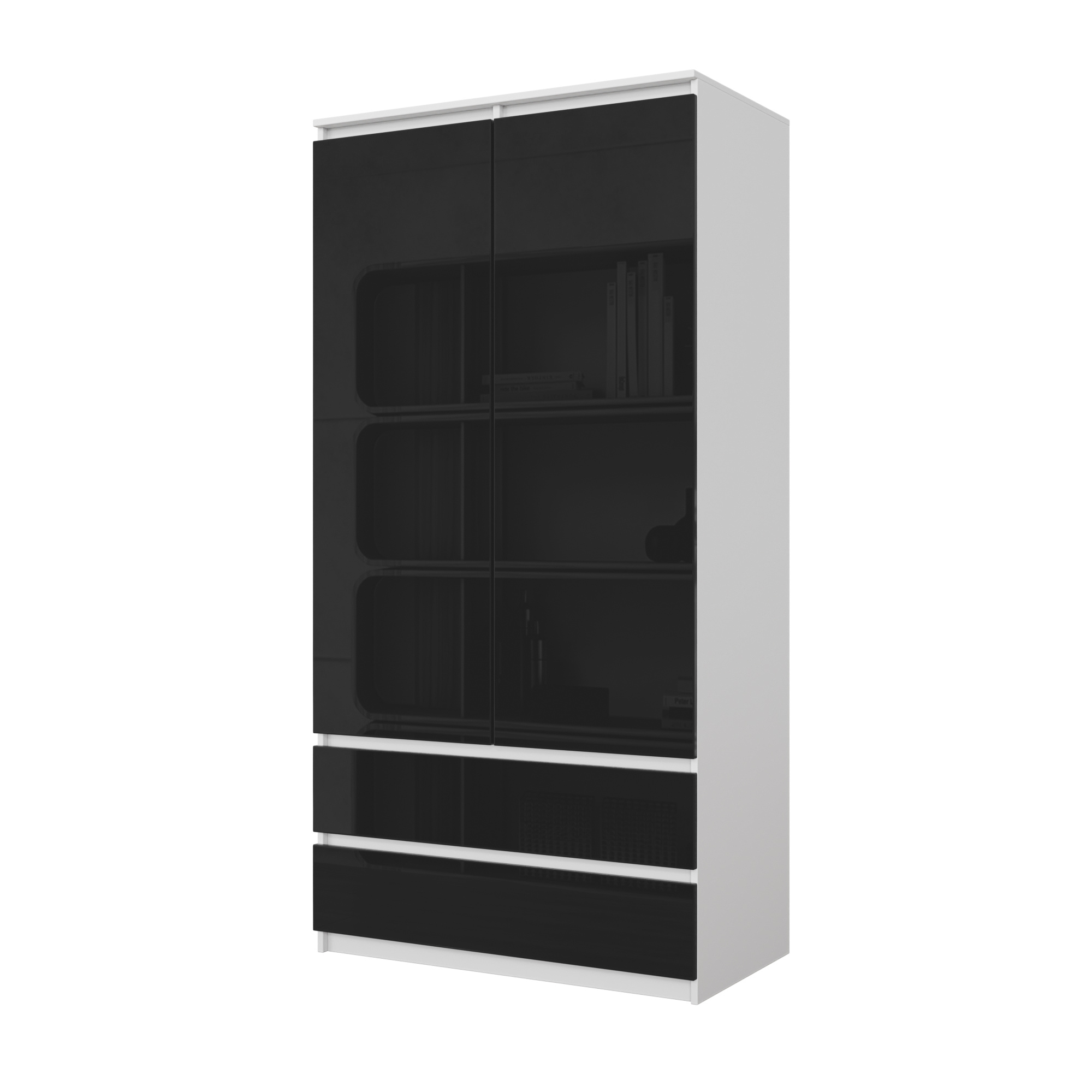 Joelle Klædeskab Med   Låger Og   Skuffer  Mat Hvid   Højglans  Sort  H180cm B90cm D50cm