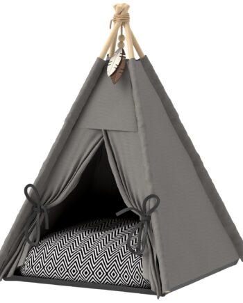 Kæledyrstipetelt  Kæledyrsseng   Tipi-design  Kattetelt Med Pude  Hundeseng Til At Sove    Katteseng  Grå