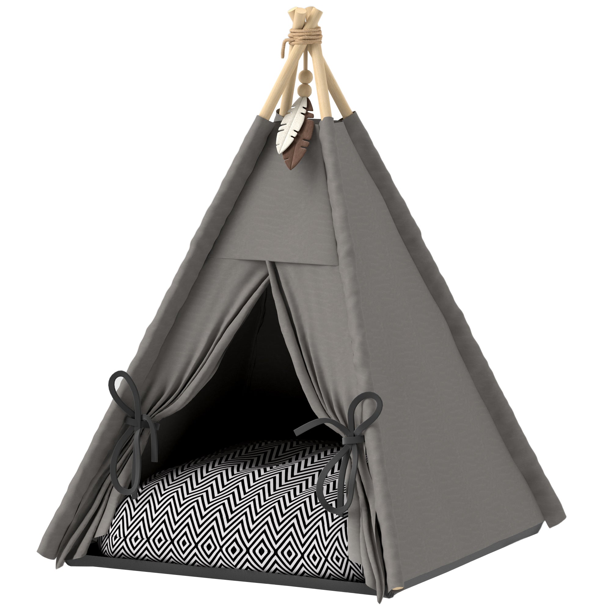 Kæledyrstipetelt  Kæledyrsseng   Tipi-design  Kattetelt Med Pude  Hundeseng Til At Sove    Katteseng  Grå