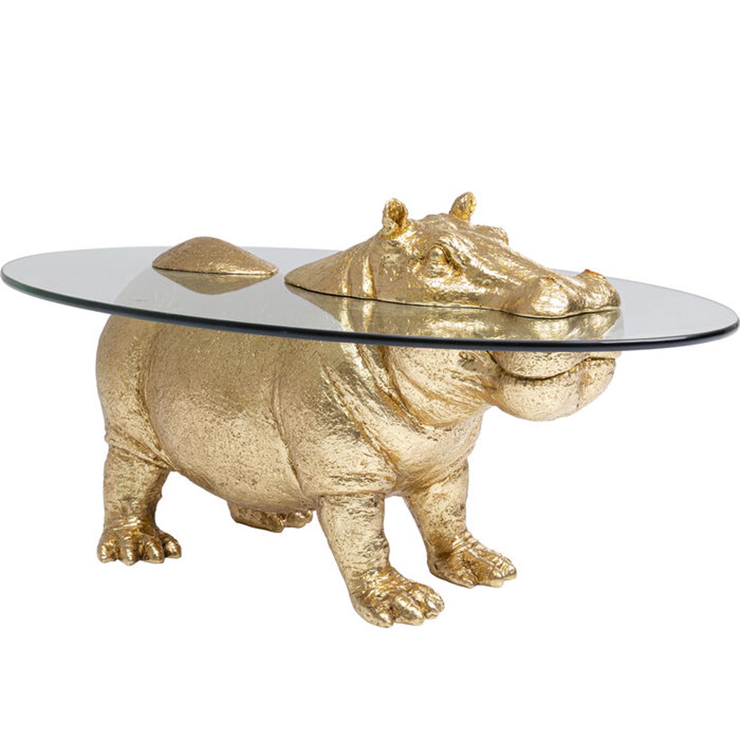 Kare Design Hippo Sofabord  Oval Klar Glas Og Guld Polyresin  80x49