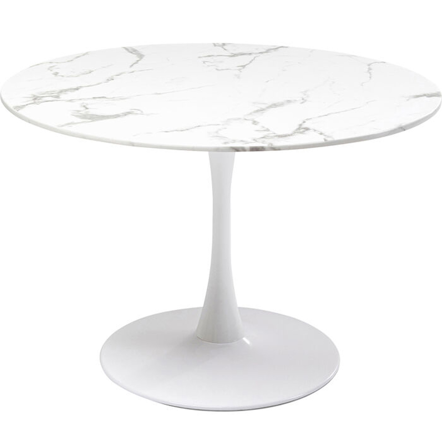 Kare Design Veneto Marble White Spisebord  Rund Hvid Mineralmarmor Og Hvid Stål  ø110