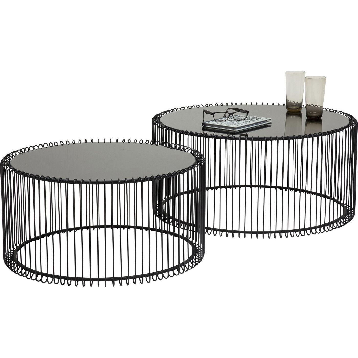 Kare Design Wire Black Sofabord Klart Glas Sort Stål  Rundt    Sæt