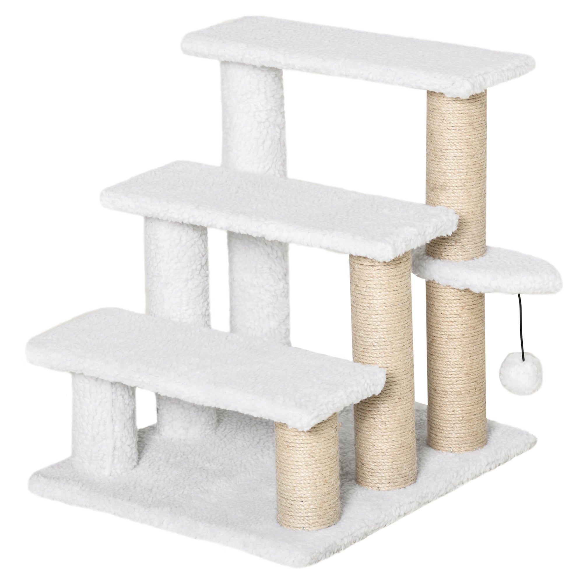 Kattetrappe  -trins Kæledyrstrappe Med Kradsetræer Bold Hundetrappe Kæledyrstrappe Til Katte Op Til   Kg Plysjute Hvid 45   40   48 Cm