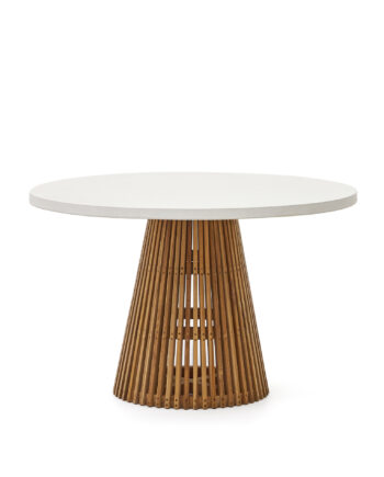 Kave Home Alcaufar Havebord  Rund Hvid Cement Og Teaktræ  ø120