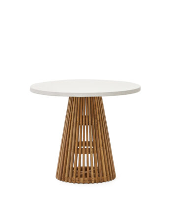 Kave Home Alcaufar Havebord  Rund Hvid Cement Og Teaktræ  ø90