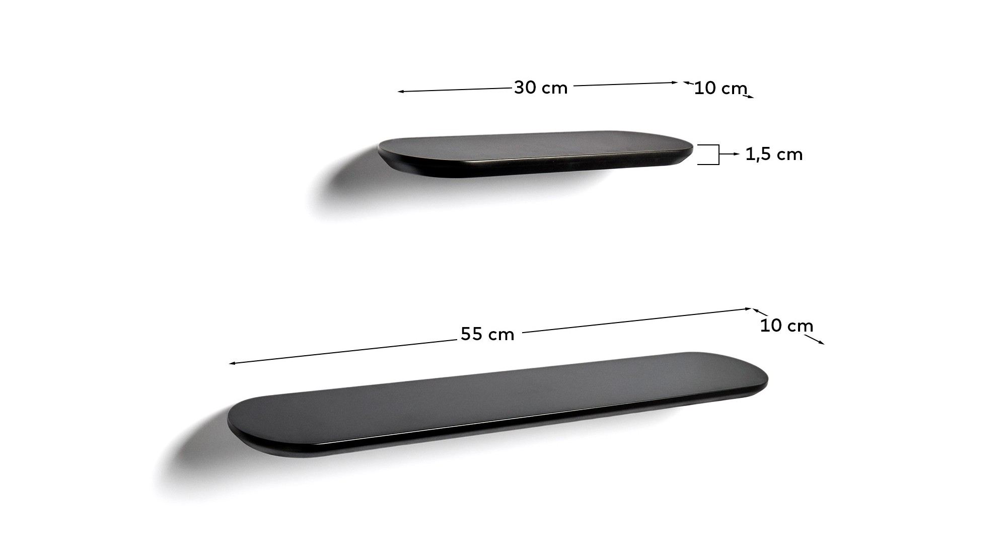 Kave Home Arely Hylder Sort Mdf  35cm 55cm   Sæt Med